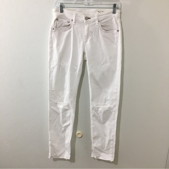 Rag and Bone White Dre Distressed Low Rise Ankle Slim Boyfriend Raw Hem size 25 - Picture 3 of 8